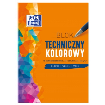 Blok techniczny A3 10k 225g KOLOROWE kartki OXFORD