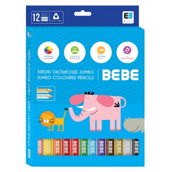 Kredki długie JUMBO w drewnie GRUBE 12 kol