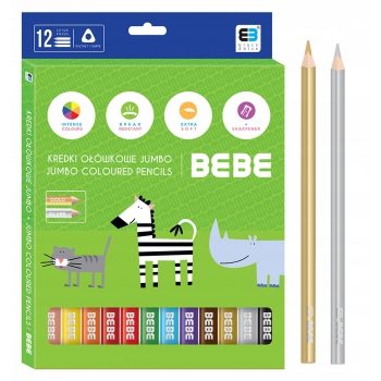 Kredki długie JUMBO w drewnie GRUBE 12 kol