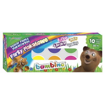Farby BAMBINO plakatowe szkolne BROKAT FLUO 10 kol